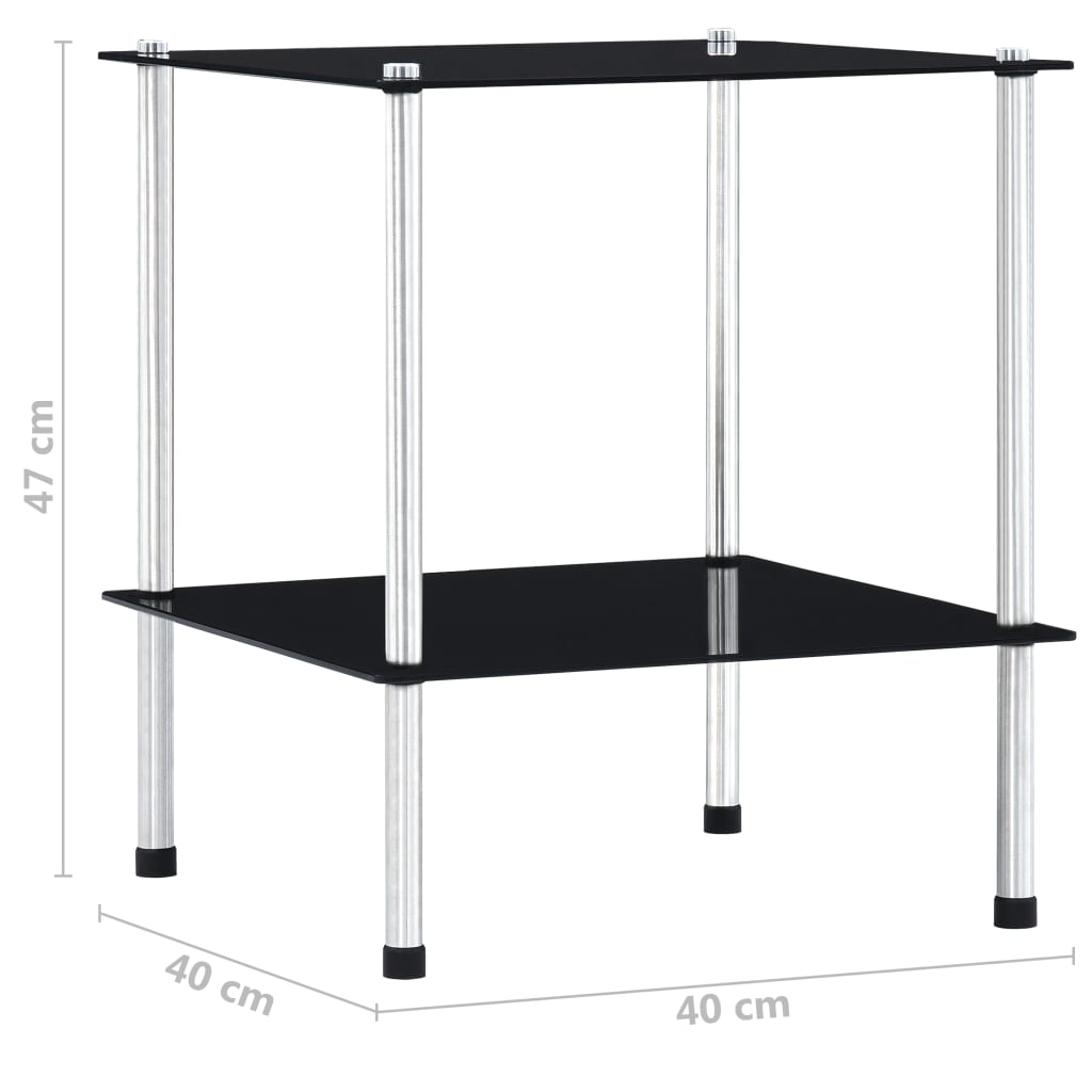 2-tier shelf, black, 40 x 40 x 47 cm, tempered glass