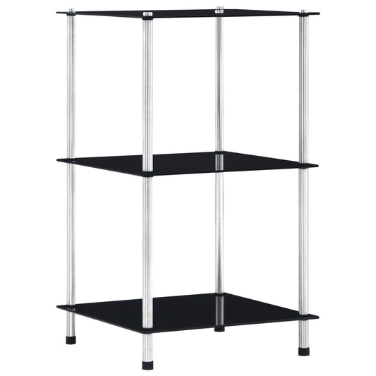 3-tier shelf, black, 40 x 40 x 67 cm, tempered glass