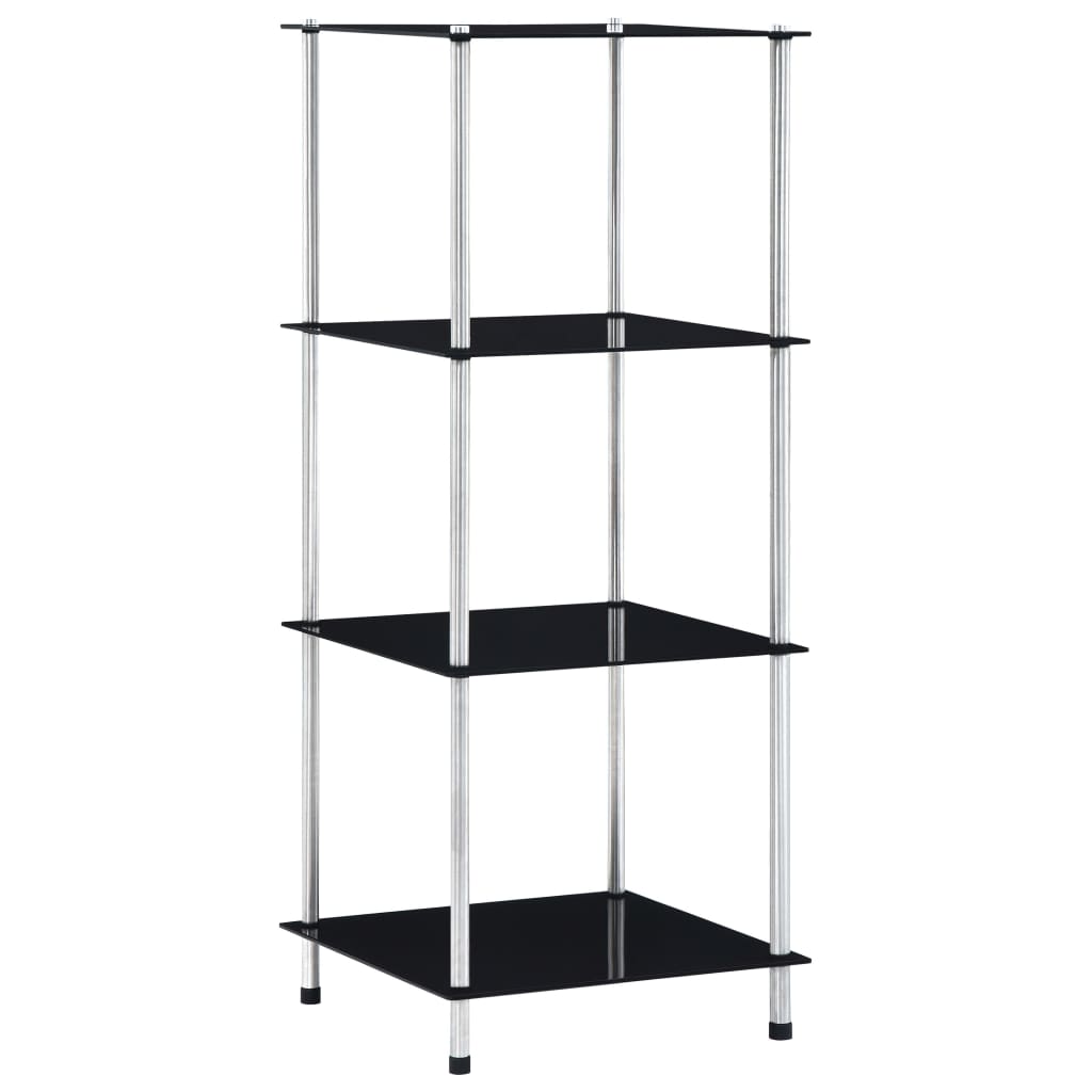 4-tier shelf, black, 40 x 40 x 100 cm, tempered glass