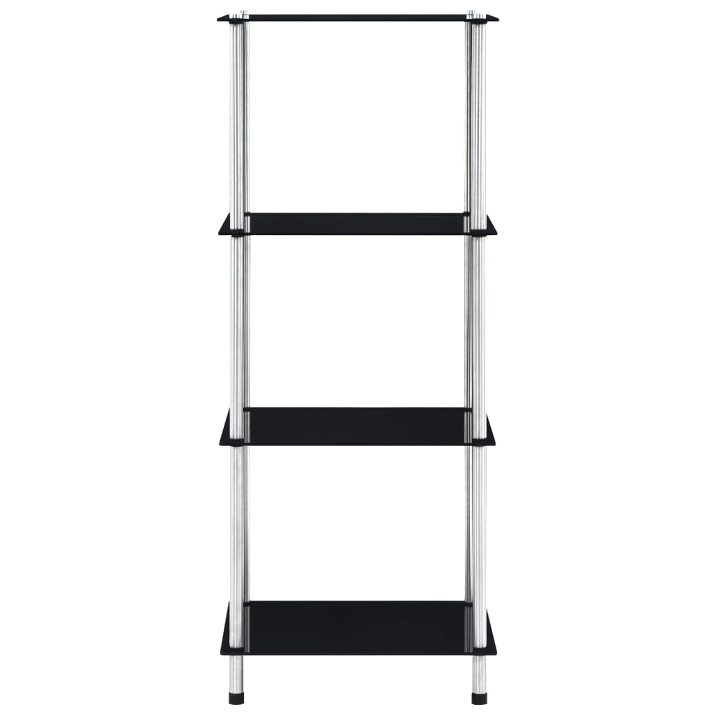 4-tier shelf, black, 40 x 40 x 100 cm, tempered glass