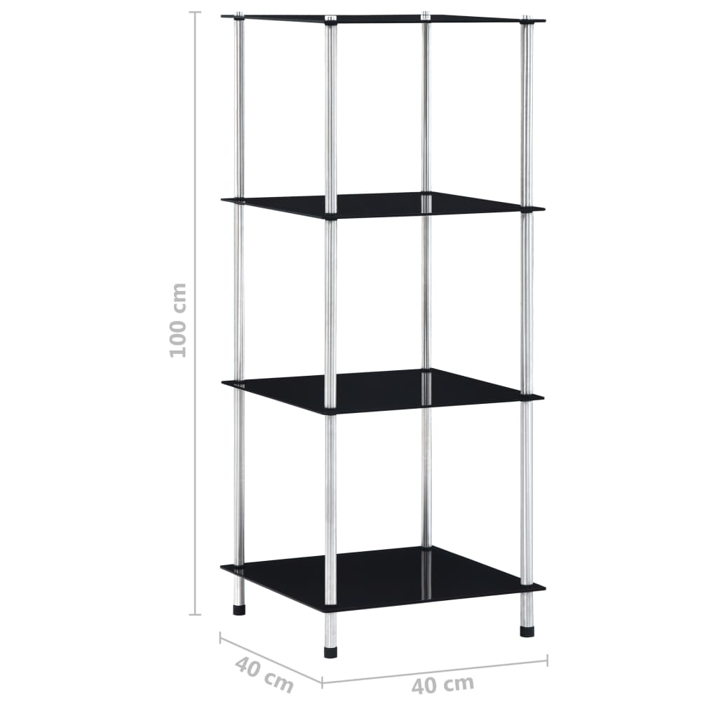 4-tier shelf, black, 40 x 40 x 100 cm, tempered glass