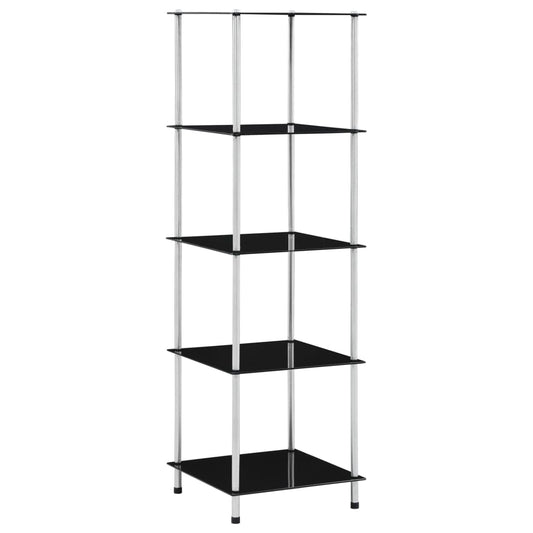 5-tier shelf, black, 40 x 40 x 130 cm, tempered glass