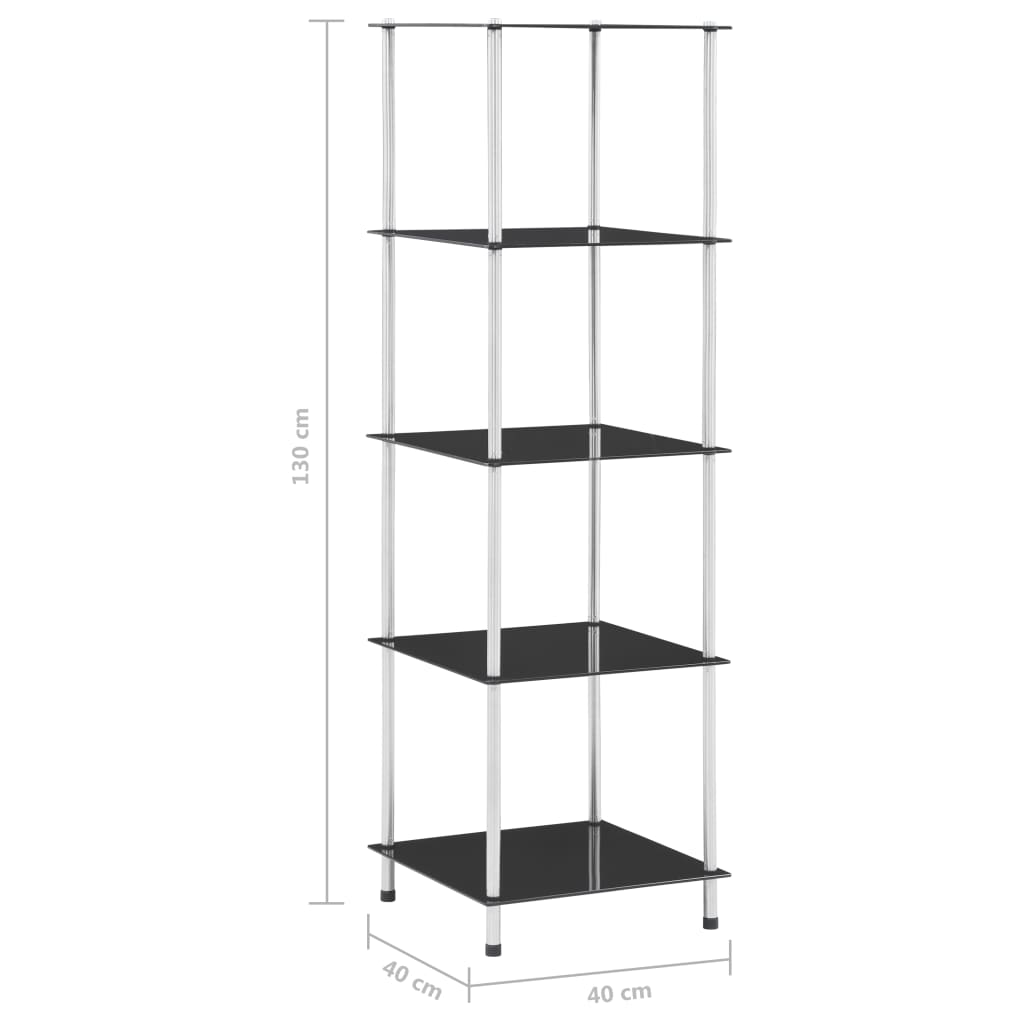 5-tier shelf, black, 40 x 40 x 130 cm, tempered glass