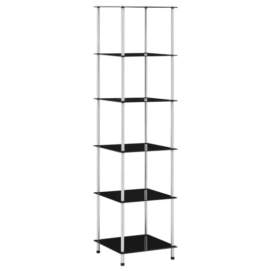 6-tier shelf, black, 40 x 40 x 160 cm, tempered glass