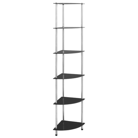 6-tier shelf, black, 30 x 30 x 160 cm, tempered glass