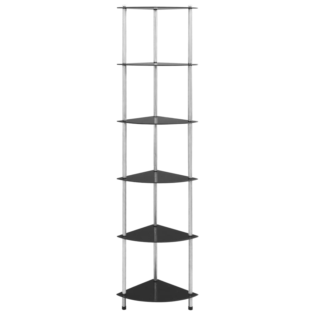 6-tier shelf, black, 30 x 30 x 160 cm, tempered glass