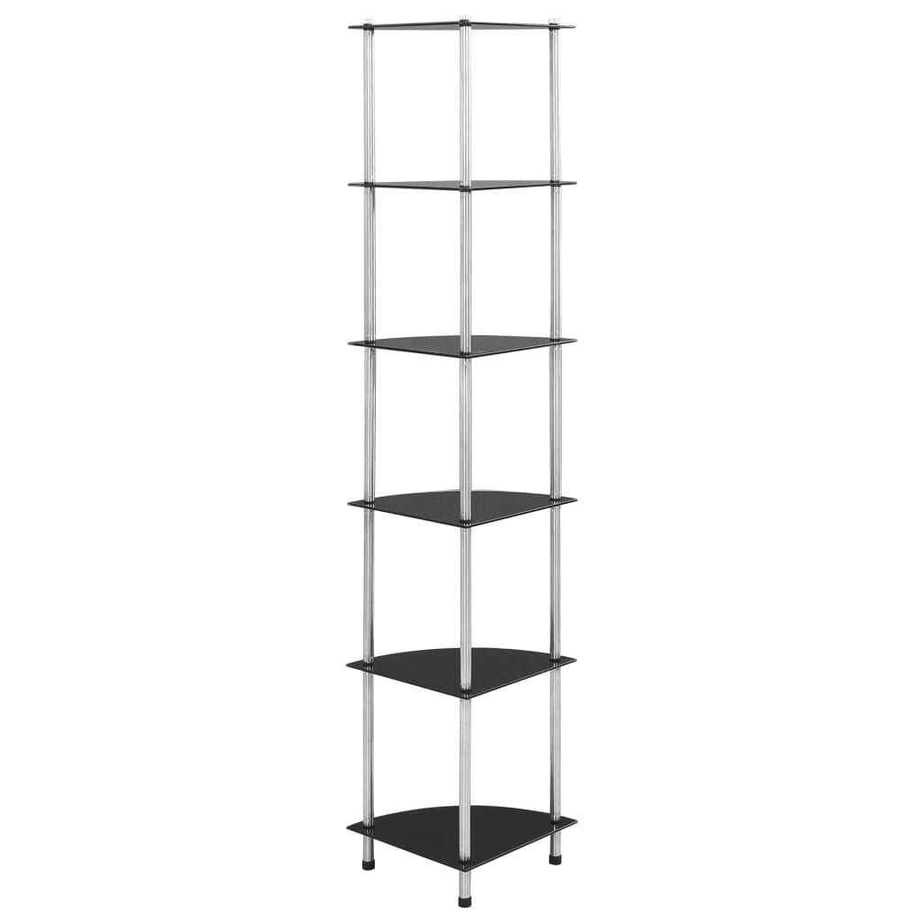 6-tier shelf, black, 30 x 30 x 160 cm, tempered glass