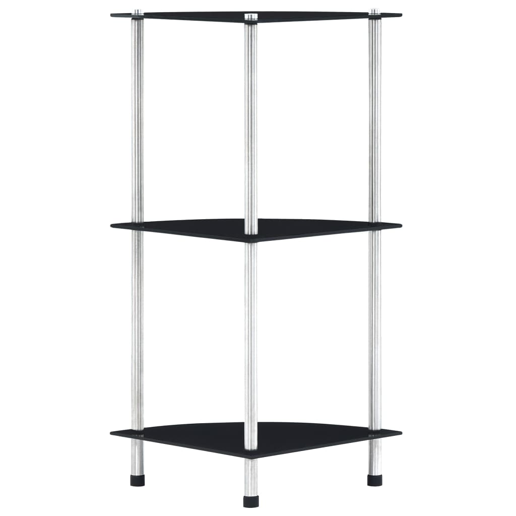 3-tier shelf, black, 30 x 30 x 67 cm, tempered glass