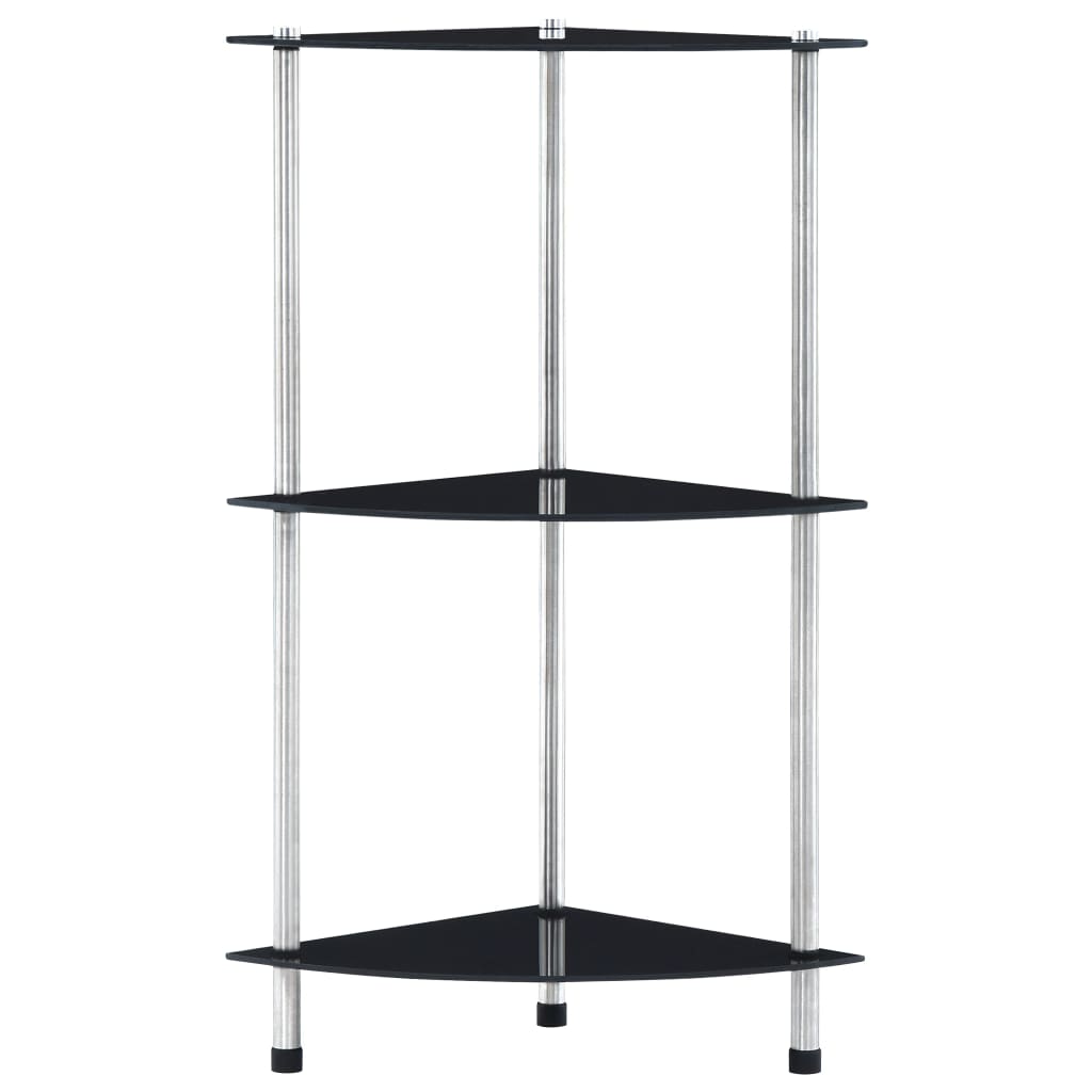 3-tier shelf, black, 30 x 30 x 67 cm, tempered glass