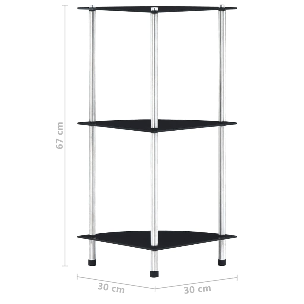 3-tier shelf, black, 30 x 30 x 67 cm, tempered glass