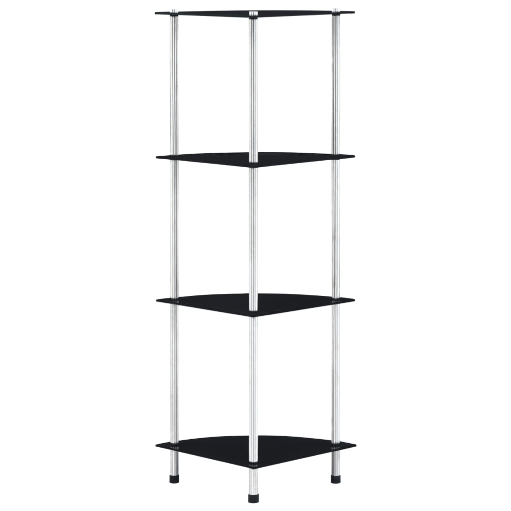 4-tier shelf, black, 30 x 30 x 100 cm, tempered glass