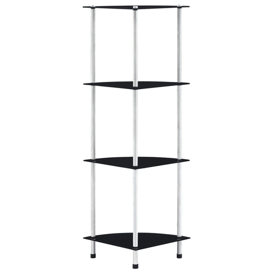 4-tier shelf, black, 30 x 30 x 100 cm, tempered glass