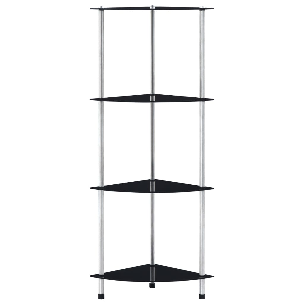 4-tier shelf, black, 30 x 30 x 100 cm, tempered glass