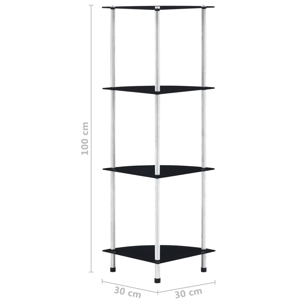 4-tier shelf, black, 30 x 30 x 100 cm, tempered glass