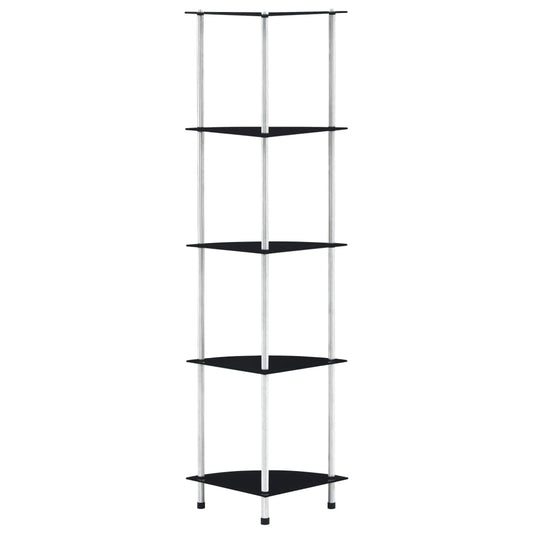 5-tier shelf, black, 30 x 30 x 130 cm, tempered glass