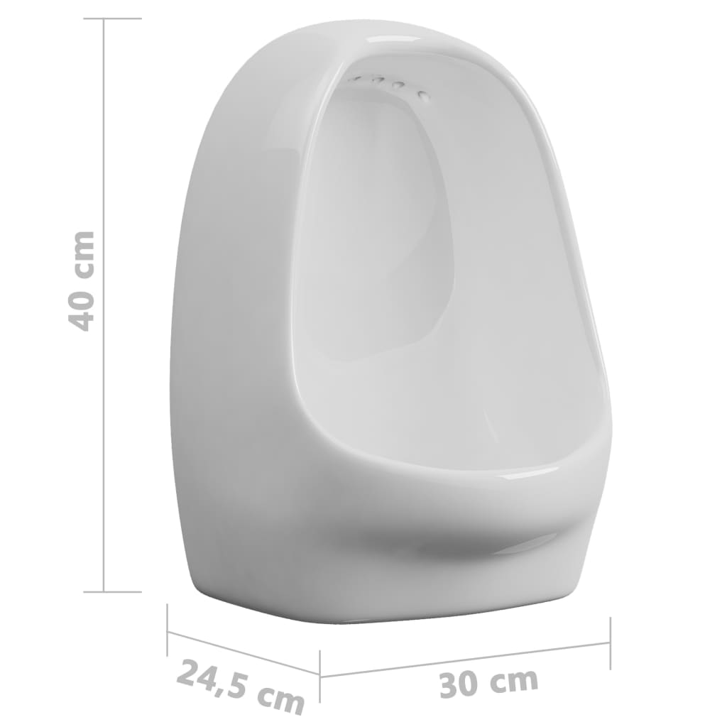 Wall-mounted urinal with flush valve, white, ceramic