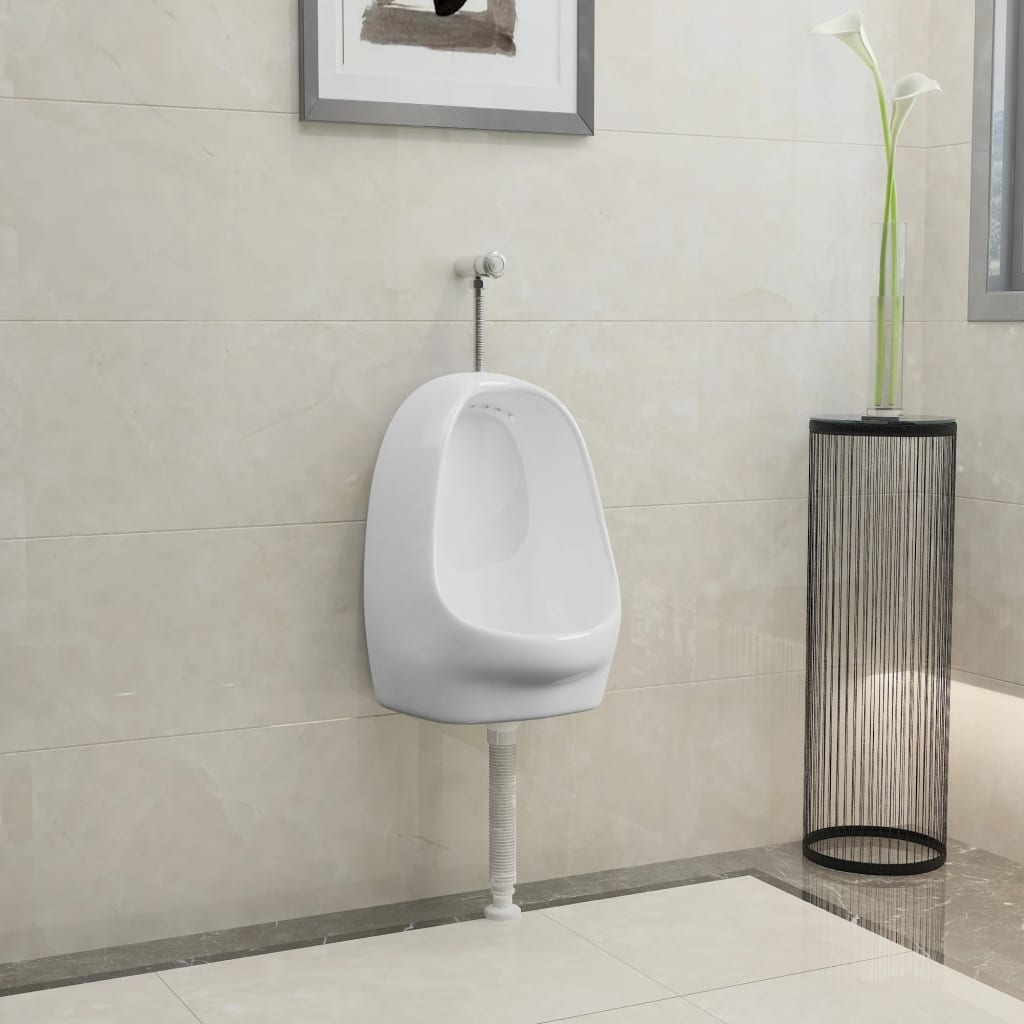 Wall-mounted urinal with flush valve, white, ceramic