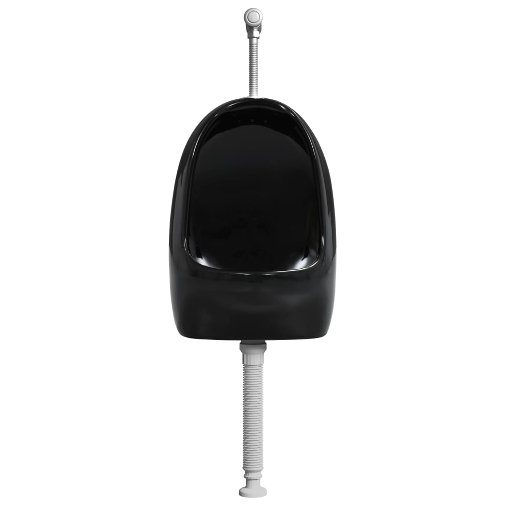 Wall-mounted urinal with flush valve, black, ceramic