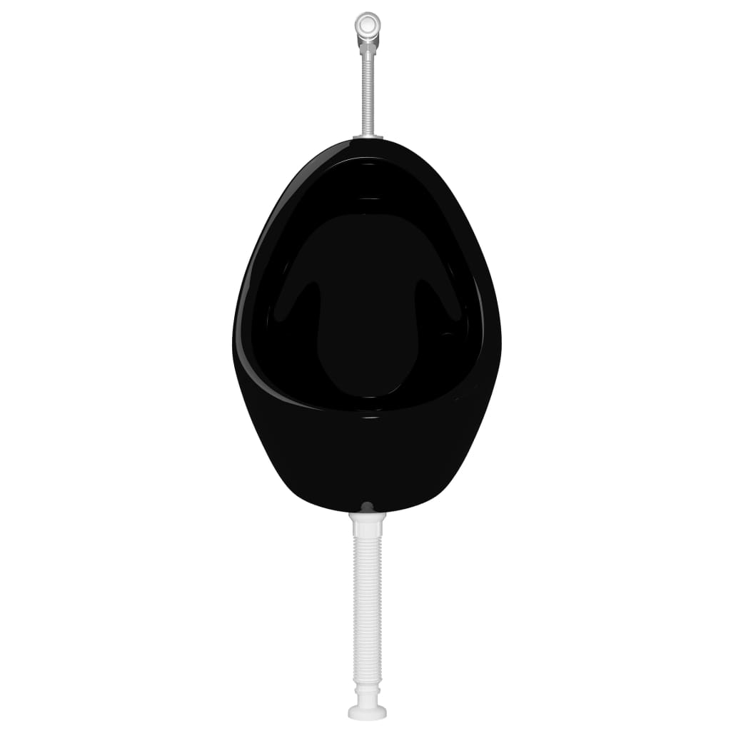 Wall-mounted urinal with flush valve, black, ceramic