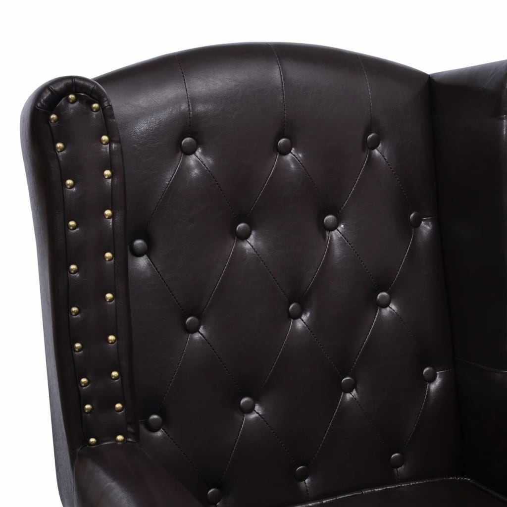 Armchair with ottoman, dark brown, eco-leather