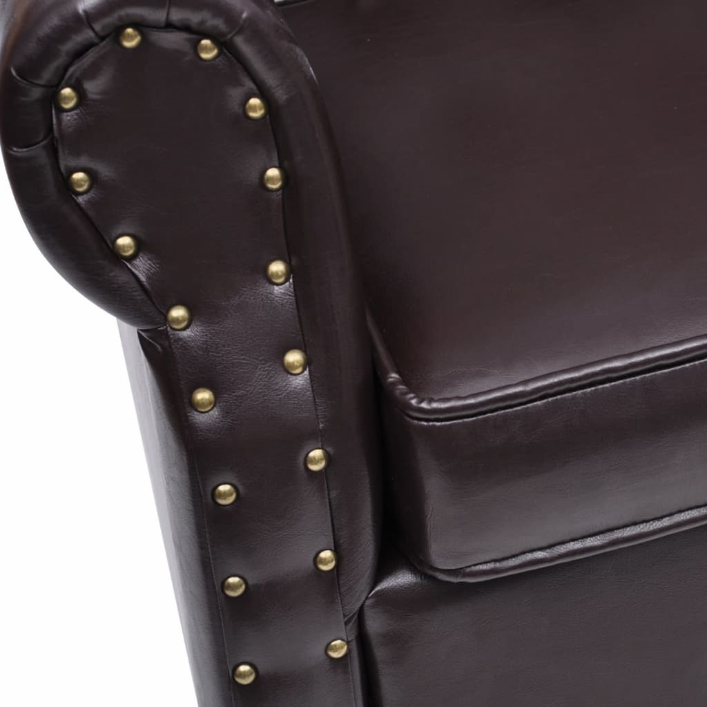 Armchair with ottoman, dark brown, eco-leather