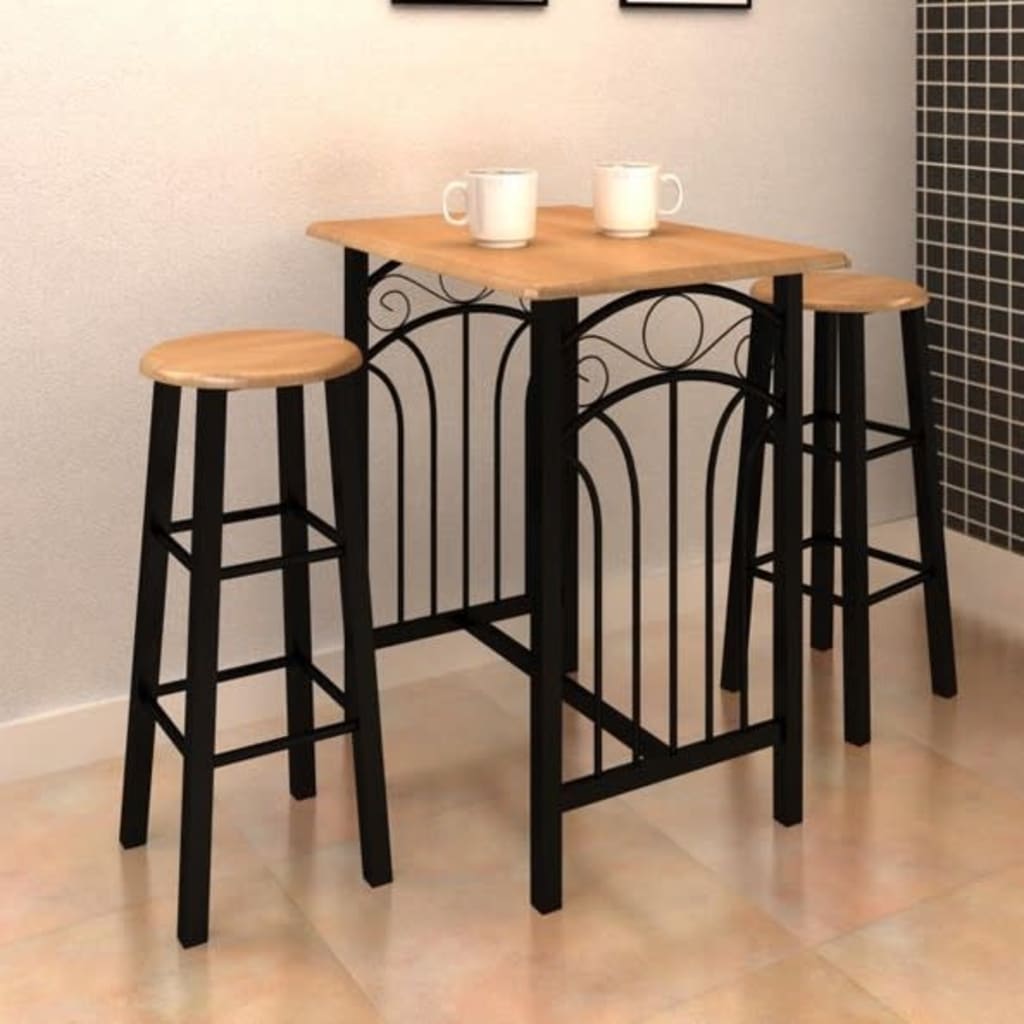 Breakfast/dinner kitchen table set, copper wood with black steel