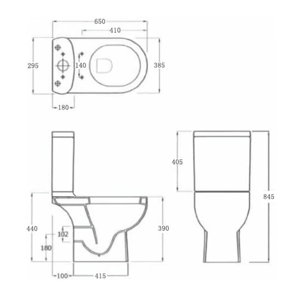 Toilet, white, ceramic, rear flush