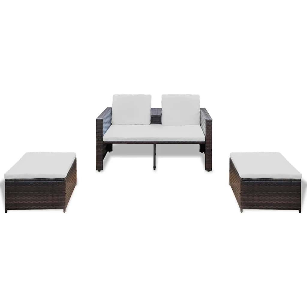 Garden furniture set with cushions, 4 pieces, brown, polyrattan