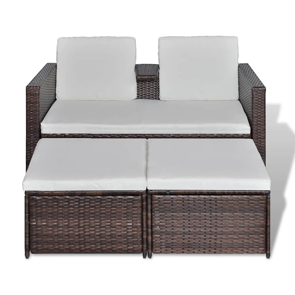 Garden furniture set with cushions, 4 pieces, brown, polyrattan