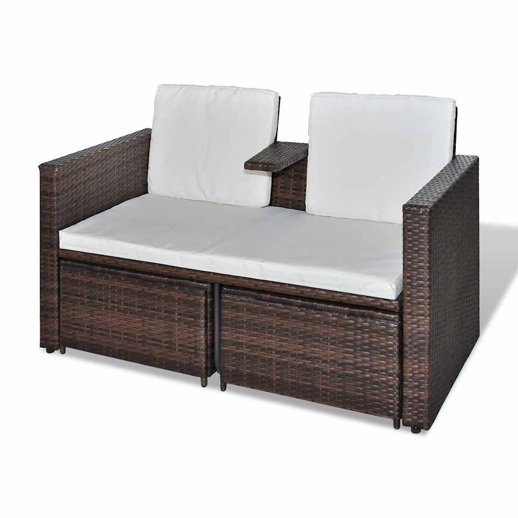 Garden furniture set with cushions, 4 pieces, brown, polyrattan