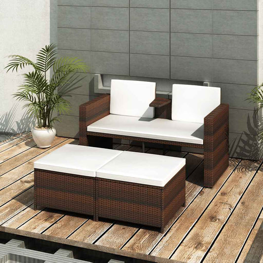 Garden furniture set with cushions, 4 pieces, brown, polyrattan