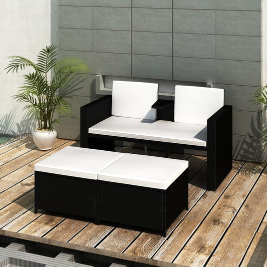 4-piece garden furniture set with cushions, black, polyrattan