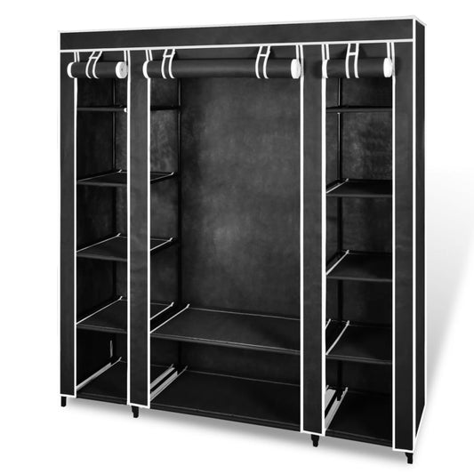 Fabric wardrobe with compartments and rods 45x150x176 cm black