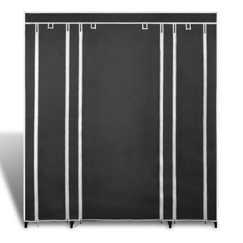 Fabric wardrobe with compartments and rods 45x150x176 cm black