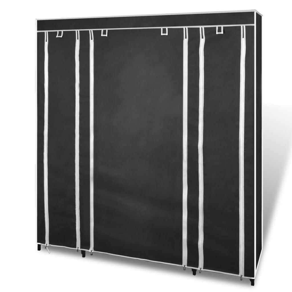 Fabric wardrobe with compartments and rods 45x150x176 cm black