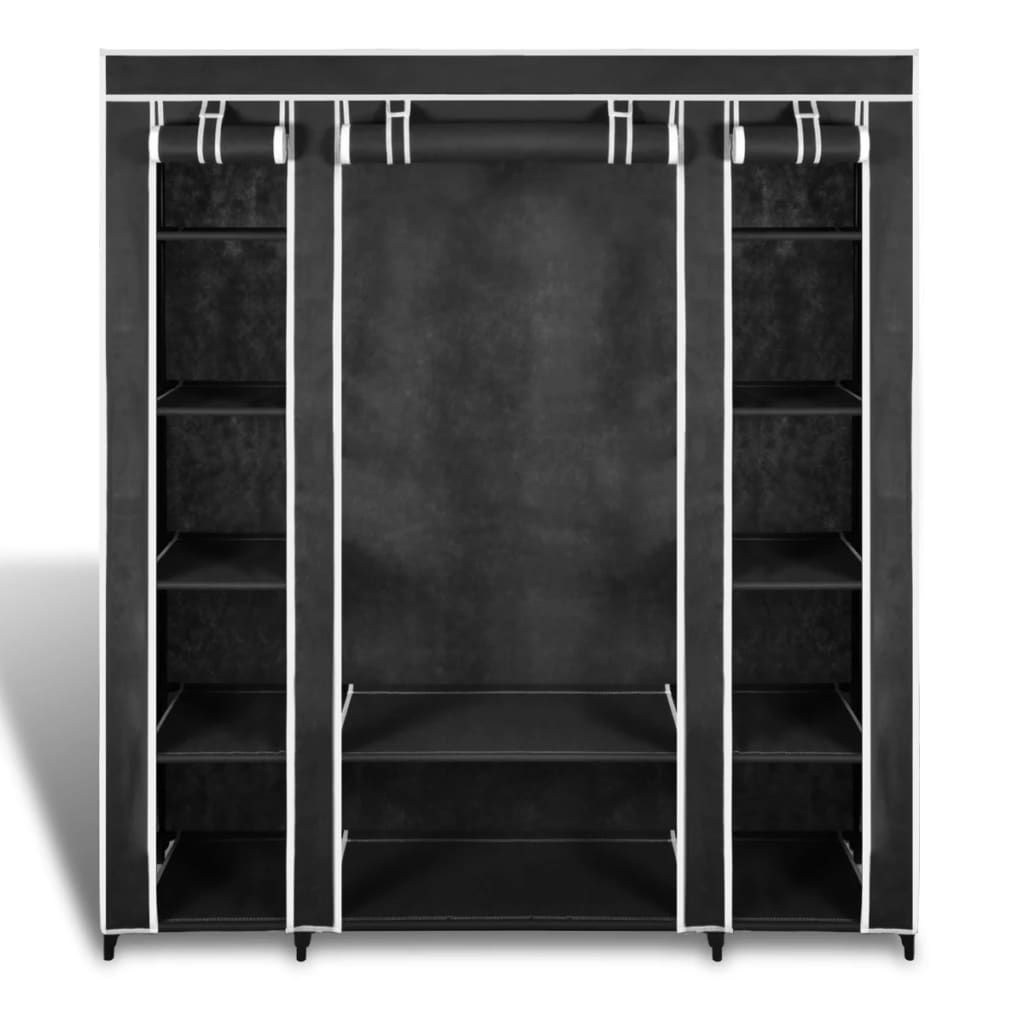 Fabric wardrobe with compartments and rods 45x150x176 cm black