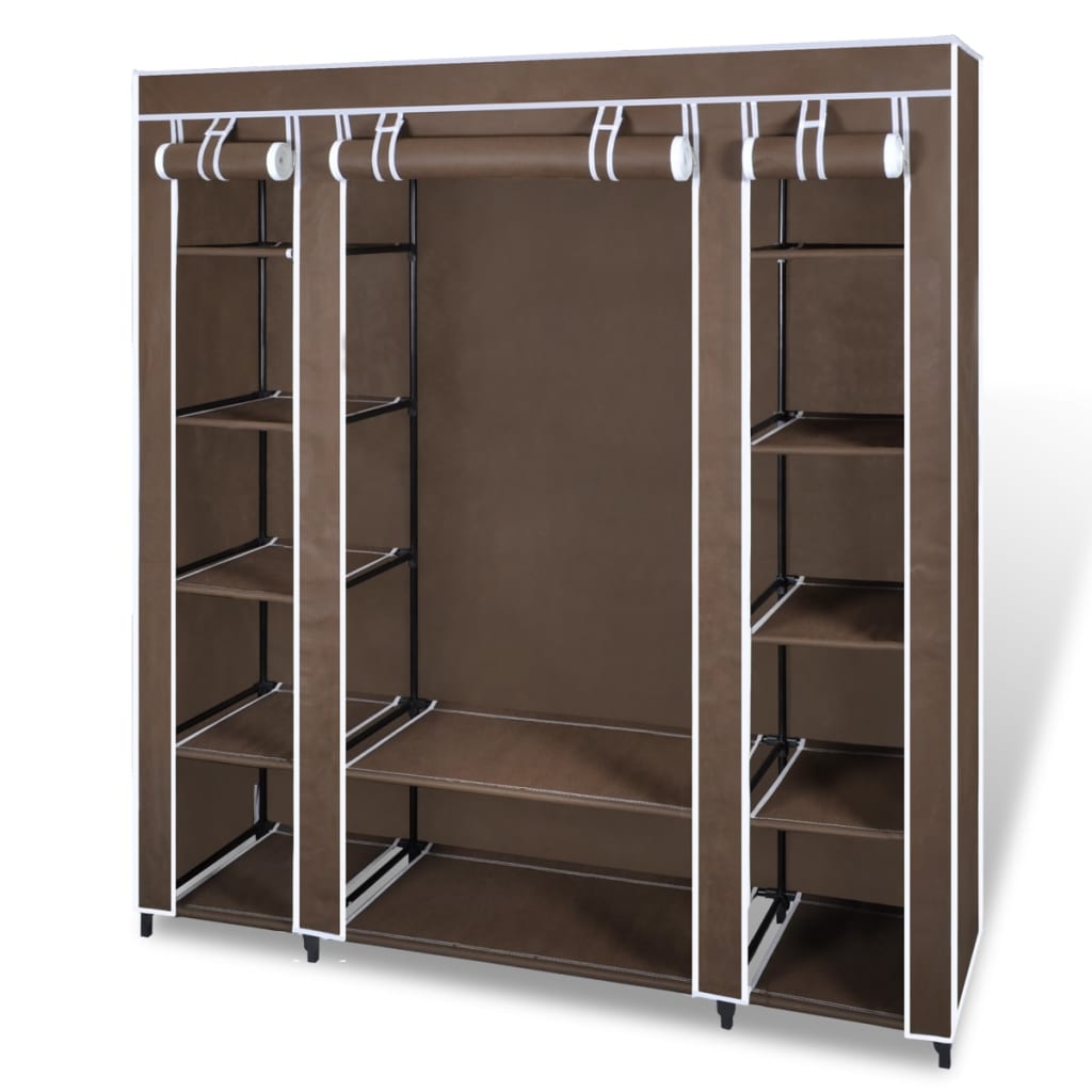 Fabric wardrobe with compartments and rods 45x150x176 cm brown