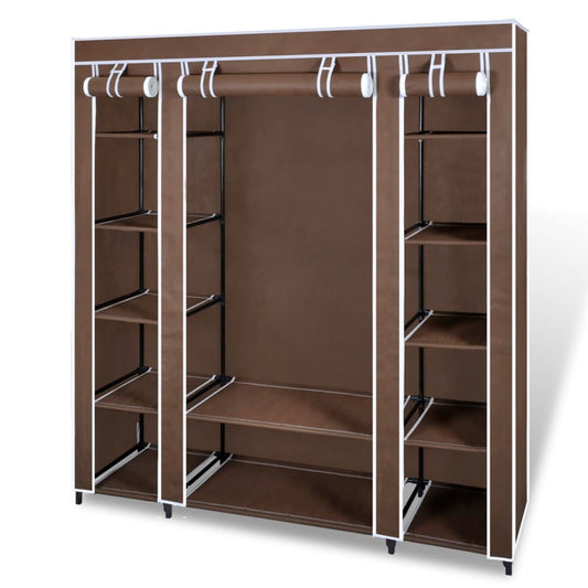 Fabric wardrobe with compartments and rods 45x150x176 cm brown