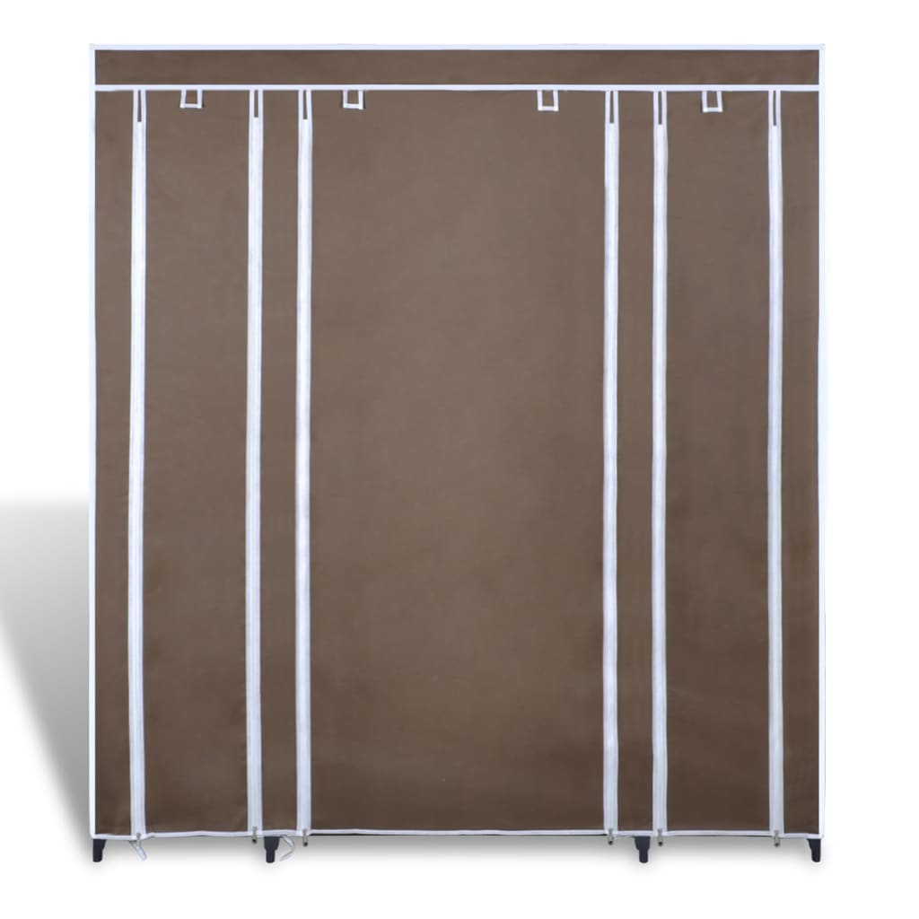 Fabric wardrobe with compartments and rods 45x150x176 cm brown