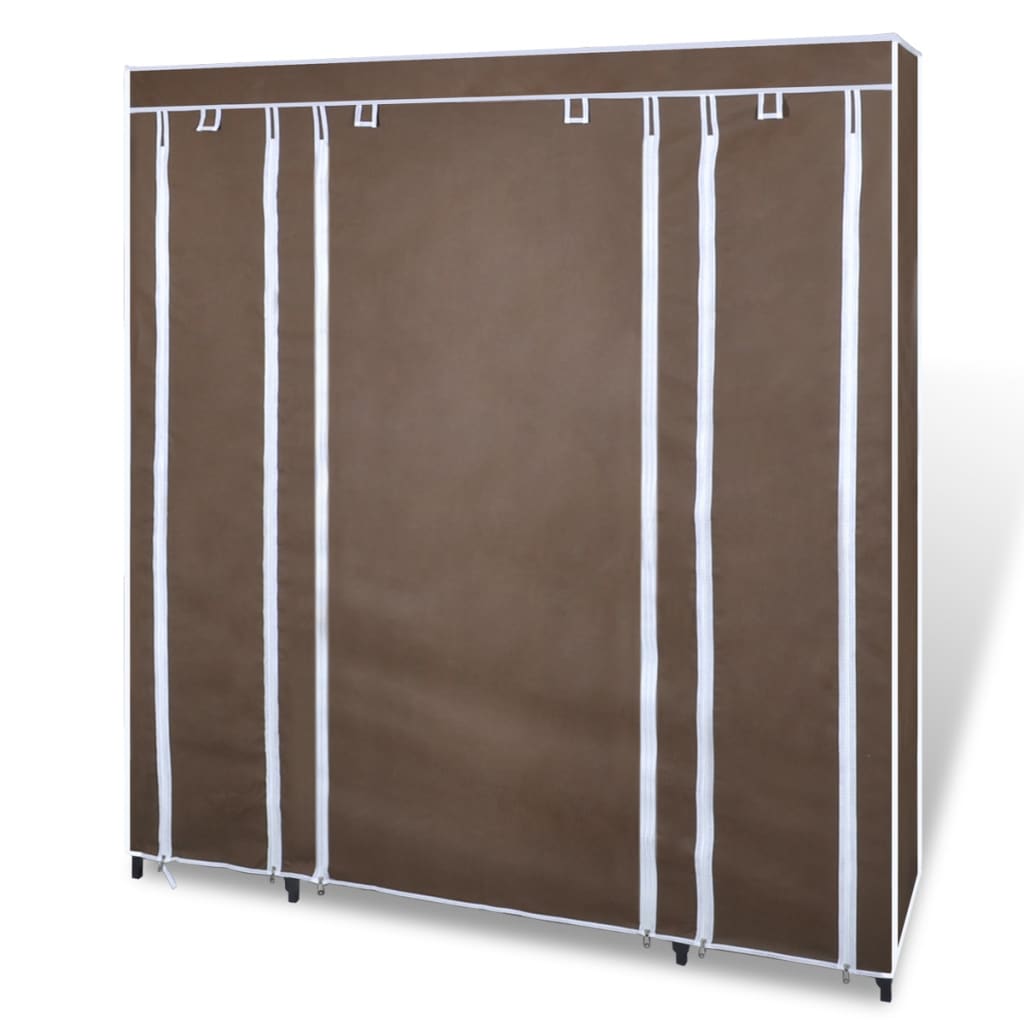 Fabric wardrobe with compartments and rods 45x150x176 cm brown