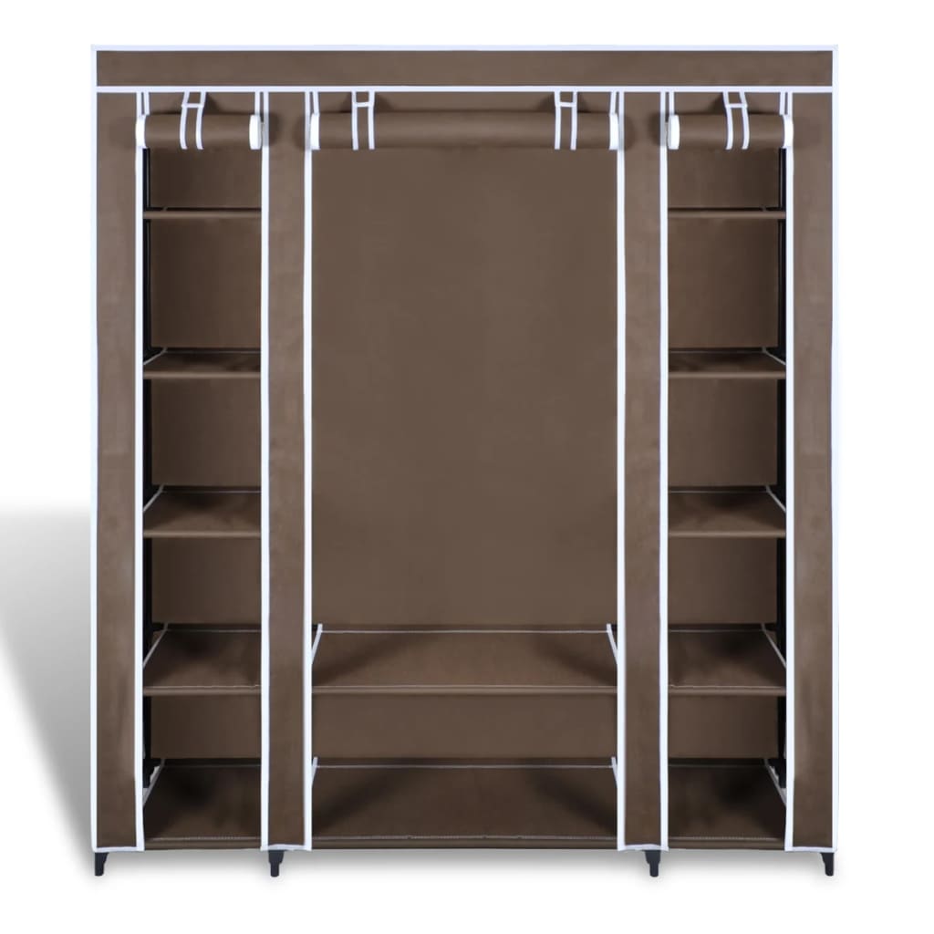 Fabric wardrobe with compartments and rods 45x150x176 cm brown