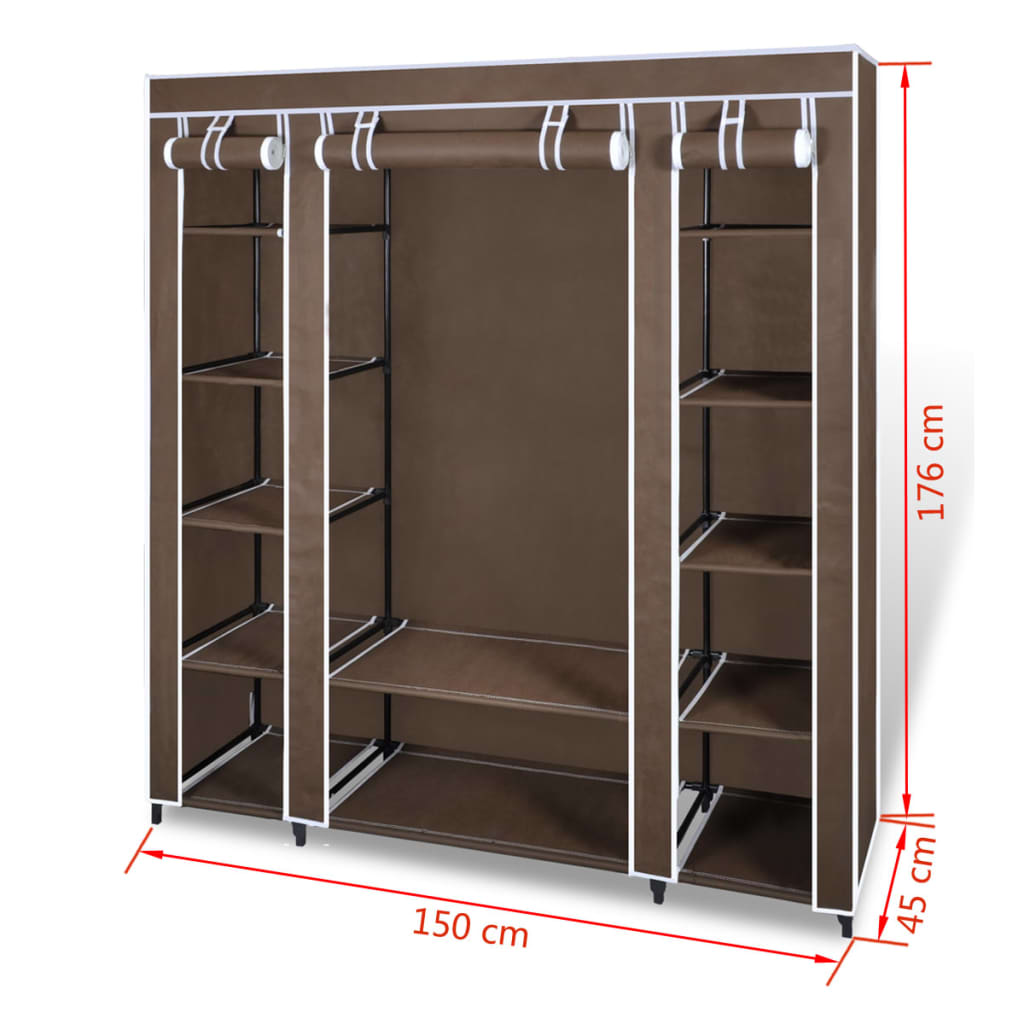 Fabric wardrobe with compartments and rods 45x150x176 cm brown