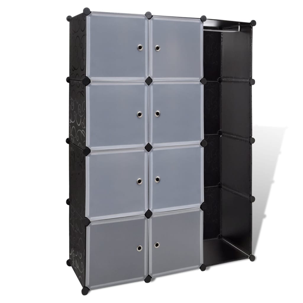 Modular wardrobe with 9 compartments, 109x36.5x143 cm, black and white