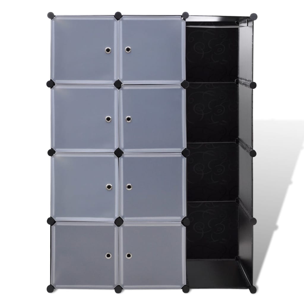 Modular wardrobe with 9 compartments, 109x36.5x143 cm, black and white