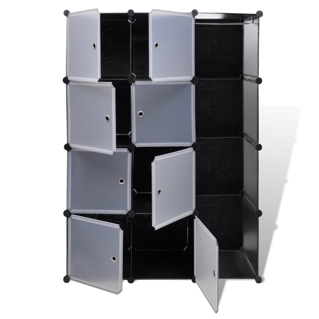 Modular wardrobe with 9 compartments, 109x36.5x143 cm, black and white