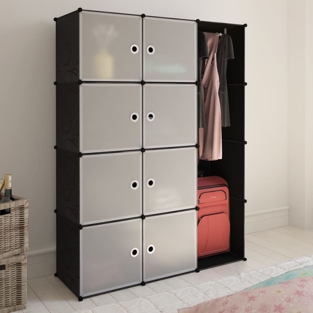 Modular wardrobe with 9 compartments, 109x36.5x143 cm, black and white