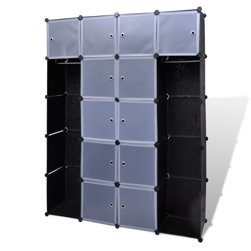 Modular wardrobe 14 compartments black and white 37 x 146 x 180.5 cm