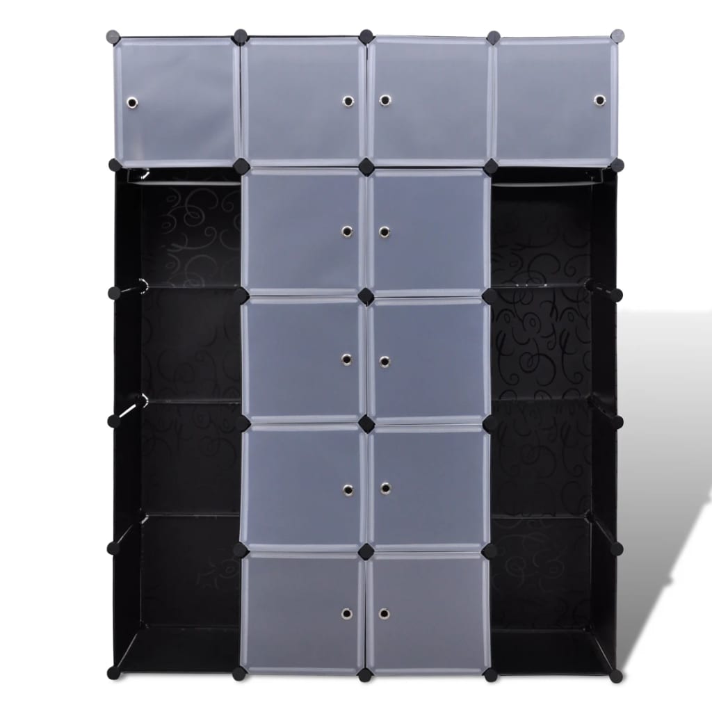 Modular wardrobe 14 compartments black and white 37 x 146 x 180.5 cm