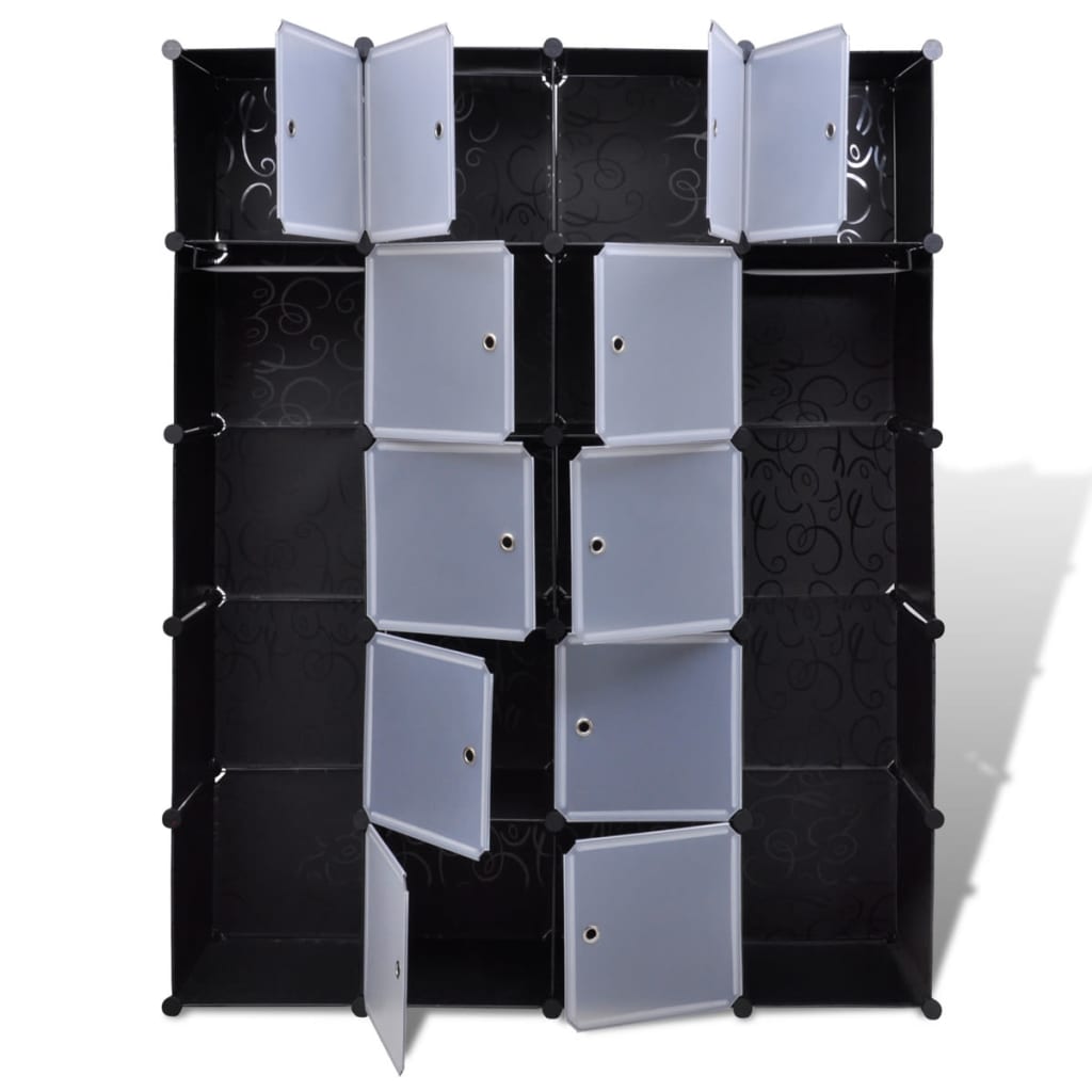 Modular wardrobe 14 compartments black and white 37 x 146 x 180.5 cm