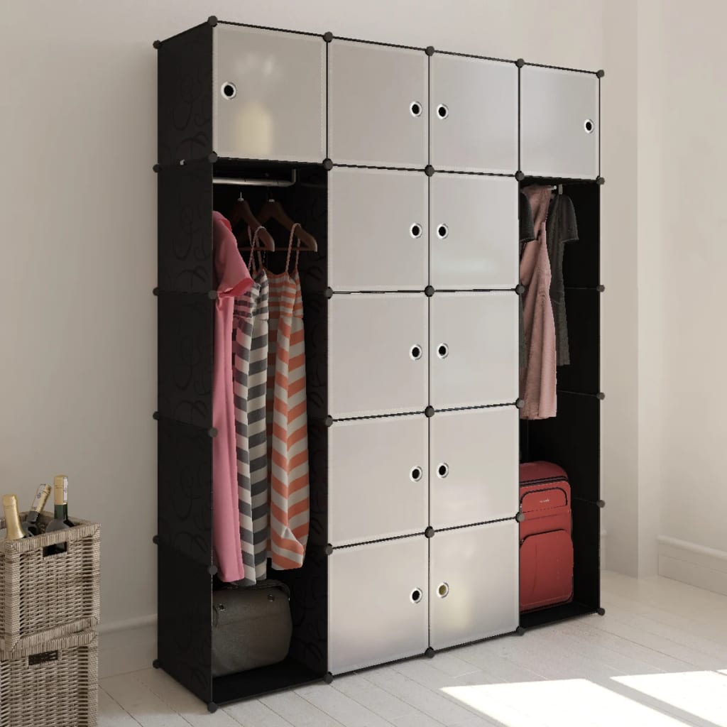 Modular wardrobe 14 compartments black and white 37 x 146 x 180.5 cm